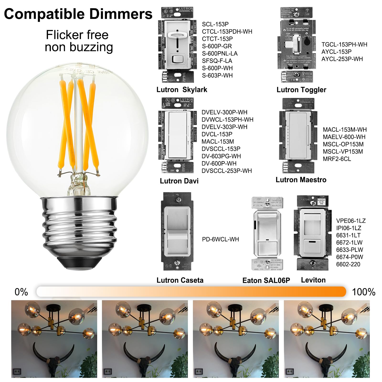 Arberlic G16.5 Light Bulb LED,4W E26 LED Bulb dimmable Equivalent E26 40 watt Light Bulb,Warm White 2700K,400lm,CRI85+,AC120V,Edison Style,Clear Glass,Flicker Free,Pack of 6