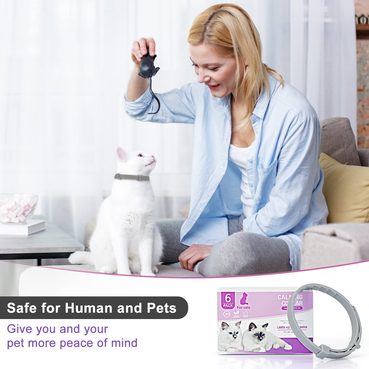 Anipaw Calming Collar for Cats 6 Pack Cat Calming Collar Relaxing Cat Pheromone Collar Adjustable Breakaway Design for Small Medium Large Cats Kitten Peeing Relieve Anxiety and Stress(Grey)