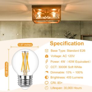 winshine E26 LED Edison Bulbs Dimmable, 3000K Soft White, G16.5 Small Light Bulb 40W Equivalent, 4W Decorative Globe Light Bulbs for Bathroom Vanity, Chandelier, Clear Glass, 120V, 400LM, 6 Pack