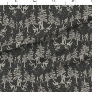 Spoonflower Fabric - Sasquatch Cryptids Charcoal Gray Cryptozoology Aliens Printed on Petal Signature Cotton Fabric Fat Quarter - Sewing Quilting Apparel Crafts Decor