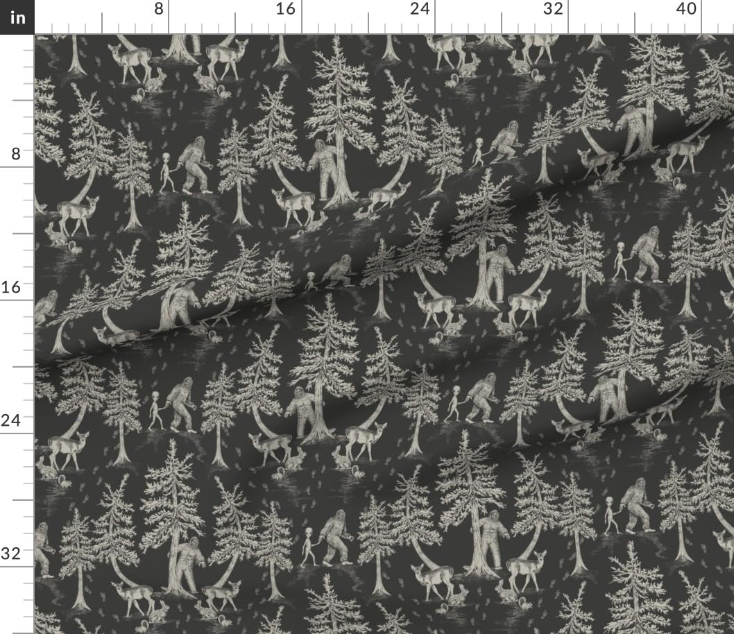 Spoonflower Fabric - Sasquatch Cryptids Charcoal Gray Cryptozoology Aliens Printed on Petal Signature Cotton Fabric Fat Quarter - Sewing Quilting Apparel Crafts Decor