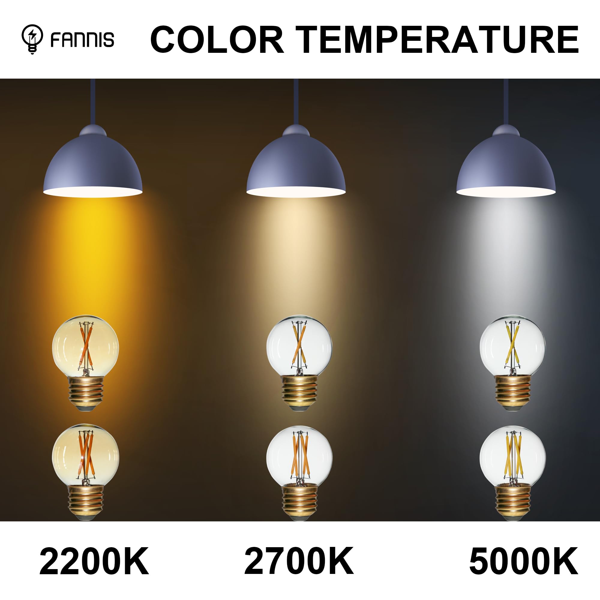 FANNIS Vintage Non-Dimmable LED Bulbs, G50 G16.5 Edison Bulb, Equivalent 15W 20W, Soft Warm White Light 2700K, E26 Medium Base, Clear Glass LED Filament Light Bulb, Pack of 6