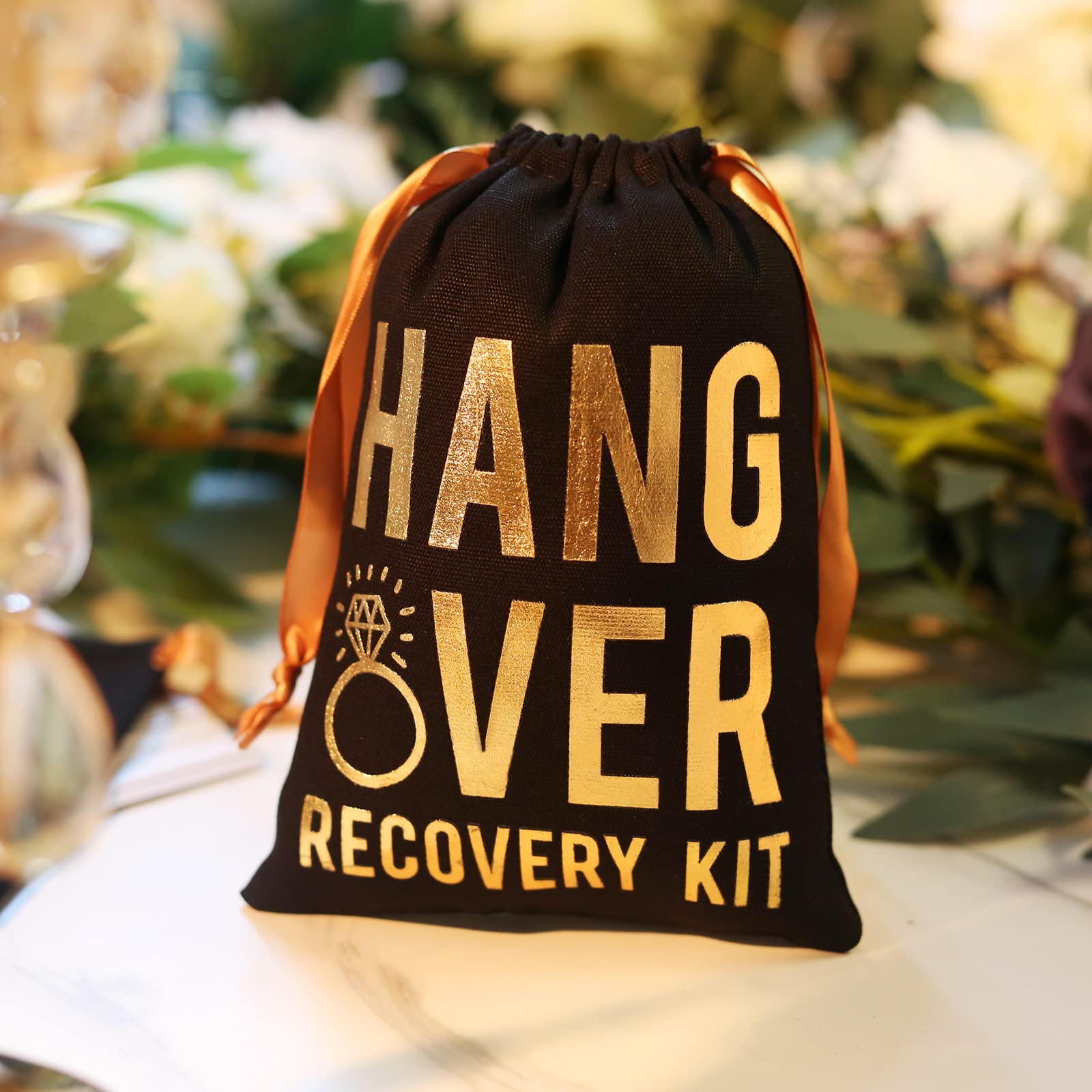 Cytdkve Gold Foiled Hangover Favor Bag Bachelorette Party Favor Bag, Wedding Bridal Shower Party Favors Hangover Kit Bags (10 Pieces, Black, 5 x 7 Inch)