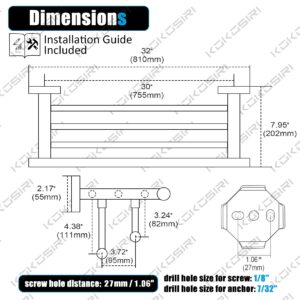 KOKOSIRI Bath Towel Rack with Double Towel Bars 32-Inch Bathroom Towel Shelves Towel Holder Wall Mounted Stainless Steel, Matte Black, B6005BK-L32