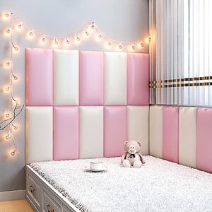 VEDHAA 3D Anti-Collision Wall Padding for Kids, Peel and Stick Upholstered Wall Panels, Queen Headboard, Playroom Decorative Protection Panel, Pack of 2 Panels Sized 23.6” X 11.8” (Pink)