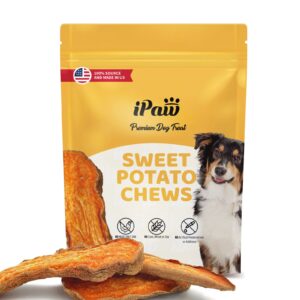 iPaw Dog Sweet Potato Chews Made in USA, Single Ingredient Dog Treats for Vegetarian, All Natural Human Grade Puppy Chew, Rawhide Alternative, Hypoallergenic, Easy to Digest