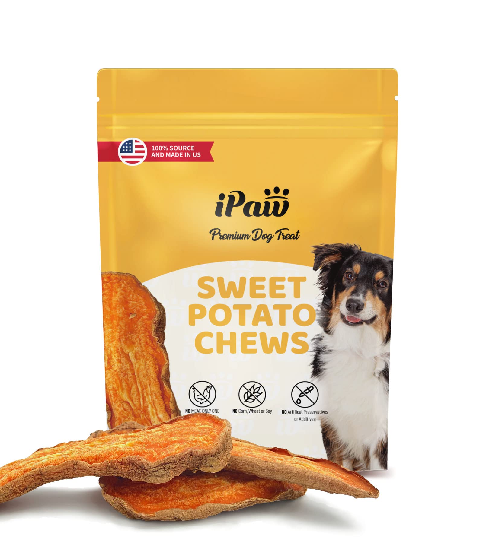 iPaw Dog Sweet Potato Chews Made in USA, Single Ingredient Dog Treats for Vegetarian, All Natural Human Grade Puppy Chew, Rawhide Alternative, Hypoallergenic, Easy to Digest