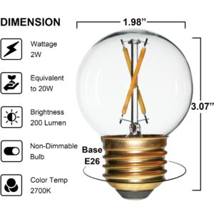 FANNIS Vintage Non-Dimmable LED Bulbs, G50 G16.5 Edison Bulb, Equivalent 15W 20W, Soft Warm White Light 2700K, E26 Medium Base, Clear Glass LED Filament Light Bulb, Pack of 6