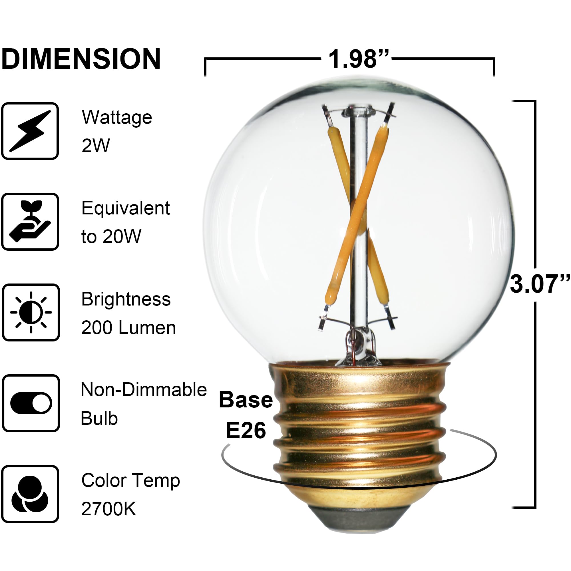 FANNIS Vintage Non-Dimmable LED Bulbs, G50 G16.5 Edison Bulb, Equivalent 15W 20W, Soft Warm White Light 2700K, E26 Medium Base, Clear Glass LED Filament Light Bulb, Pack of 6