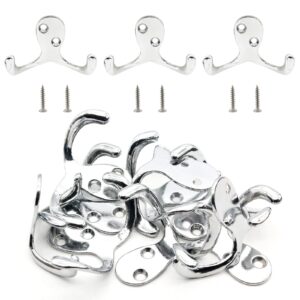 suiwotin 10pcs coat hooks, heavy duty wall hook, double prong robe hook wall mount hanging hooks for closet clothes, coat, bag, scarf, towel, hat, cap, key (chrome)