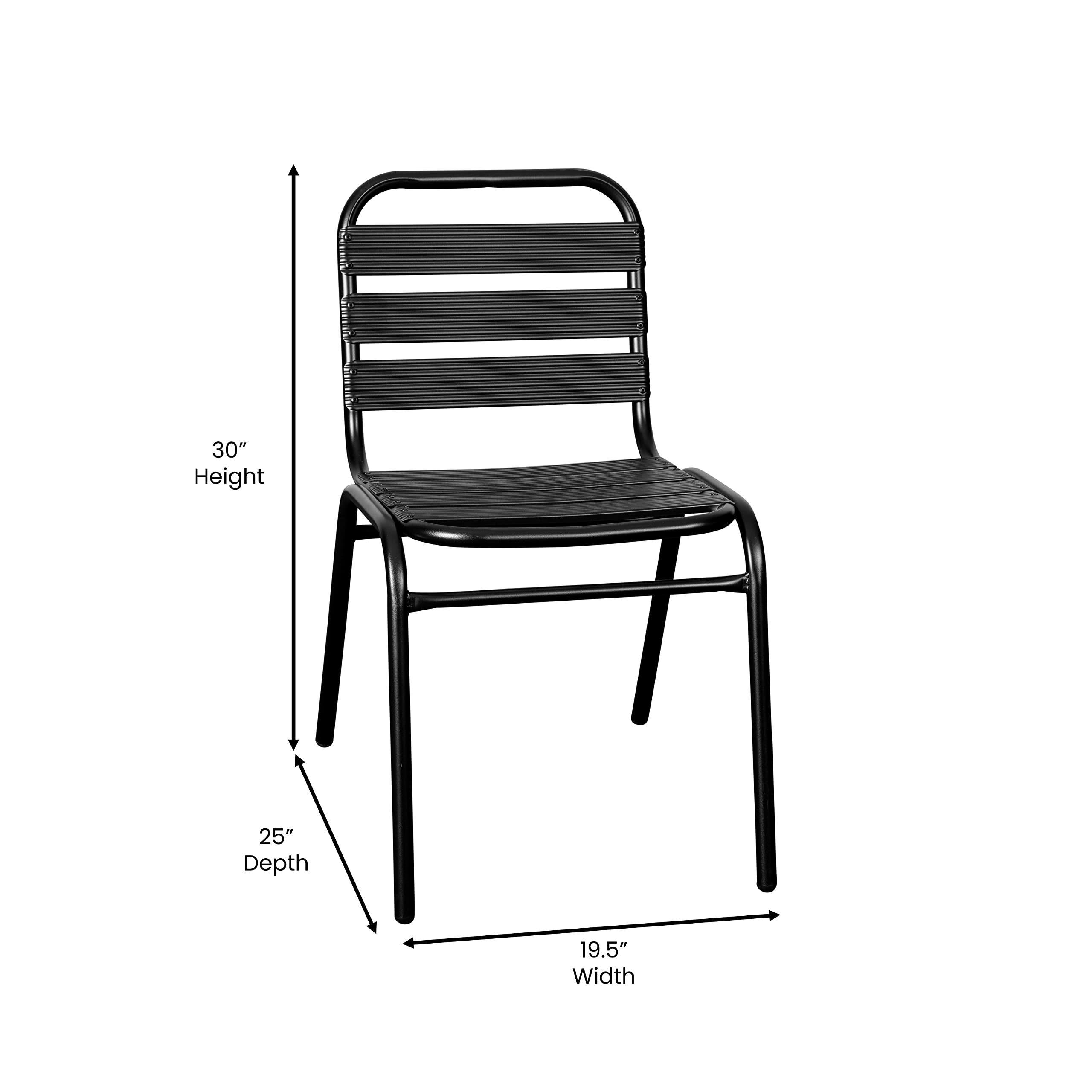 EMMA + OLIVER Jens Stacking Metal Dining Chair - Indoor/Outdoor Dining Chair with Triple Slat Back - Dry Assist Slats - Black