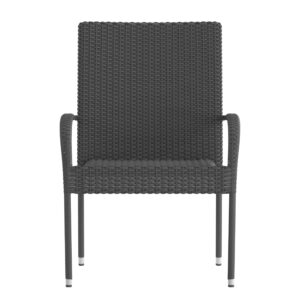 EMMA + OLIVER Sala Stacking All-Weather Patio Chair - Gray Woven Polyethylene Wicker - Powder Coated Steel Frame - for Indoor & Outdoor Use - Set of Four