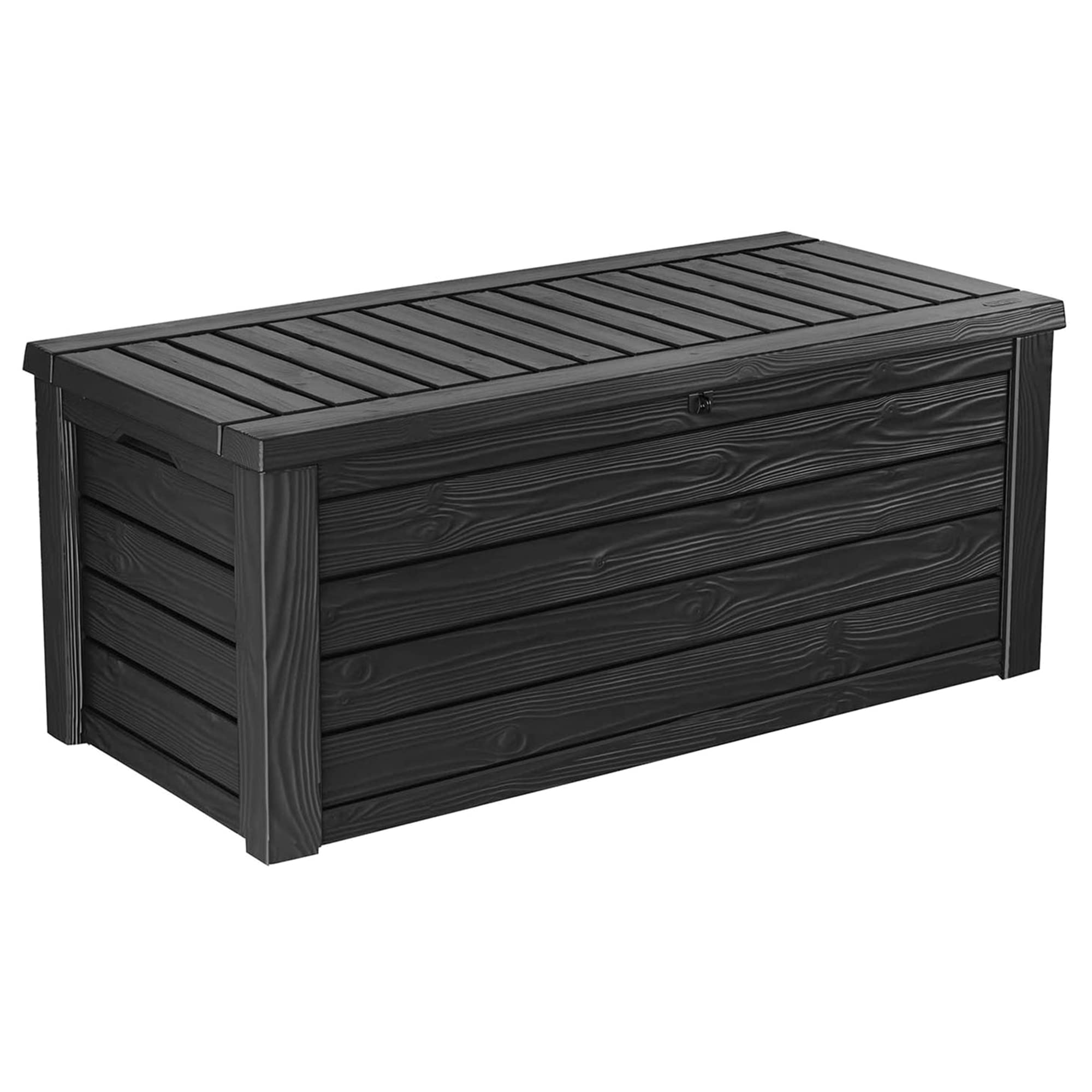 Keter Westwood Outdoor Plastic 150 Gallon Deck Storage Box Organizer for Patio Furniture, Pool Toys and Yard Tools with Bench, Dark Gray, 2 Pack