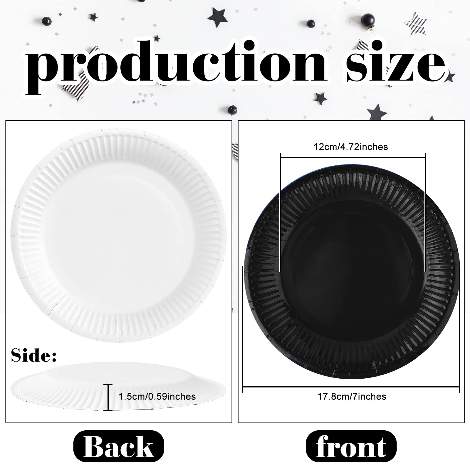 Zuazaor 50Pcs Disposable Black Paper Plates 7 Inches Graduation Halloween Party Plates Dessert Plates Round Paper Plate,Also for Weddings Birthdays Christmas Party Supplies (black)