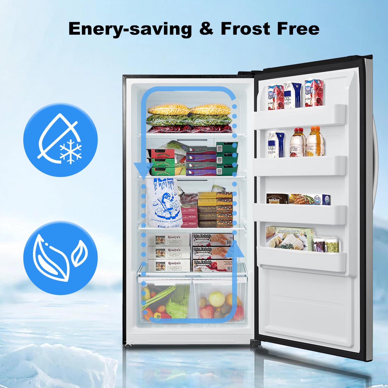 Techomey 17 Cu.Ft Upright Freezer, Stand Up Freezer Frost Free, Convertible Freezer/Refrigerator, Garage Freezer with Single Door, Quick Freeze, Stainless Steel