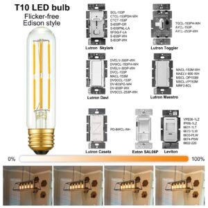 Arberlic 5 Inch T10 LED Bulb,6W Tubular Light Bulb Equivalent E26 led Bulb 60 watt dimmable,Warm White 2700K,600lm,CRI85+,AC120V,Edison Style,Clear Glass,Flicker Free,Pack of 6