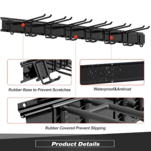 Sttoraboks Garage Tool Storage Rack, Heavy Duty Garage Storage Organizer Rack System,Wall Mounted Tool with 8 double hooks, 3 rails, Garden Yard Tools Hanger Rack for Ski Gears,Broom, Rake,Shovel