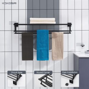 KOKOSIRI Bath Towel Rack with Double Towel Bars 32-Inch Bathroom Towel Shelves Towel Holder Wall Mounted Stainless Steel, Matte Black, B6005BK-L32