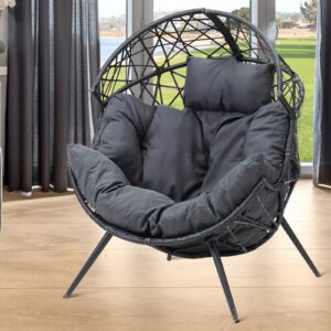 STRPRETTY BASIC Egg Chair - Outdoor Patio Egg Chair Indoor Wicker Egg Chair Basket Lounger Chair with Cushion and Stand for Living Room Patio Backyard (Dark Gray)