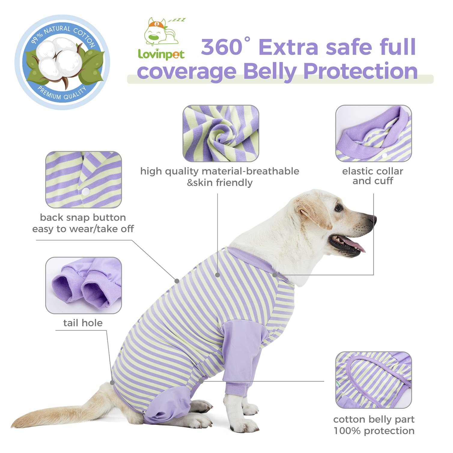 LovinPet Dog Surgery Recovery Suit - Professional Large Dog Recovery Suit Abdominal Wound Surgical Clothes Post-Operative Vest E-Collar Alternative Recovery Shirt Cut-Out Design of Abdomen,L