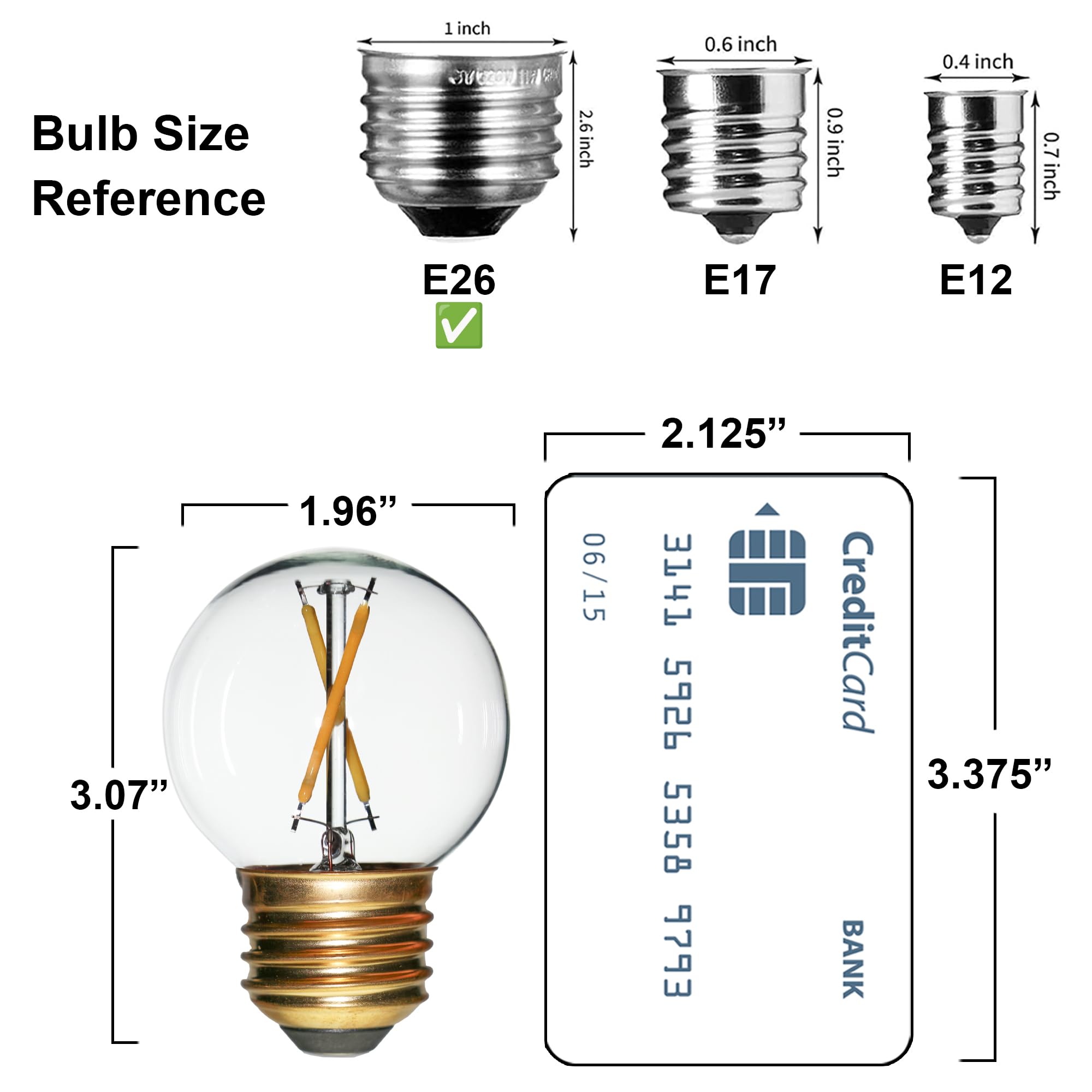 FANNIS Vintage Non-Dimmable LED Bulbs, G50 G16.5 Edison Bulb, Equivalent 15W 20W, Soft Warm White Light 2700K, E26 Medium Base, Clear Glass LED Filament Light Bulb, Pack of 6