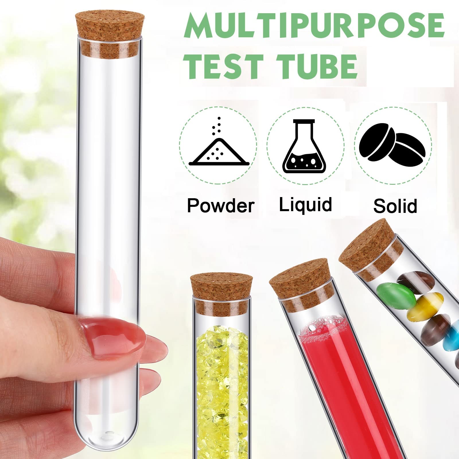 Hoteam 200 Pcs Clear Plastic Test Tubes with Cork Stoppers 10ml Small Test Tubes with Lids Plastic Bottles Plant Propagation Tubes for Seal and Storage Jewelry Seed Bead Powder, Lab Use or Decoration