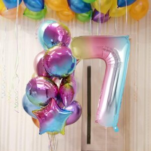 Rainbow Gradient Number 7 Balloon, 40 Inch Big Large Foil Number Balloons, Giant Mylar Number 7 Balloons for 7 Year Old Birthday Party Decorations Supplies Anniversary Celebration