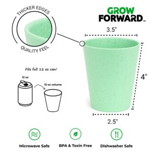 Grow Forward Premium Kids Plastic Cups - Set of 8 Unbreakable BPA Free Reusable Wheat Straw 13 oz Drinking Glasses for Water, Smoothie - Dishwasher Safe Small Tumblers for Kitchen - Rainforest