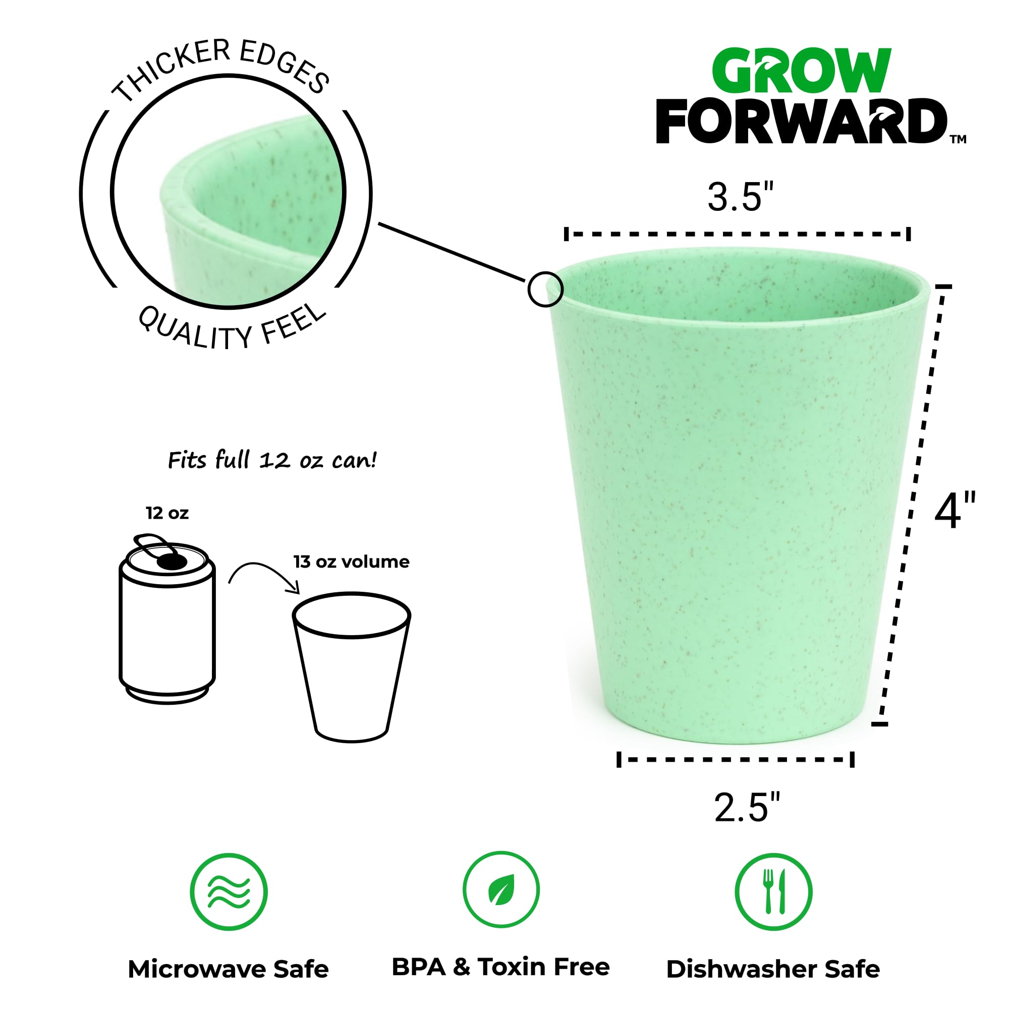 Grow Forward Premium Kids Plastic Cups - Set of 8 Unbreakable BPA Free Reusable Wheat Straw 13 oz Drinking Glasses for Water, Smoothie - Dishwasher Safe Small Tumblers for Kitchen - Rainforest