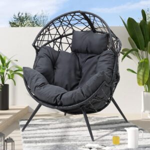 STRPRETTY BASIC Egg Chair - Outdoor Patio Egg Chair Indoor Wicker Egg Chair Basket Lounger Chair with Cushion and Stand for Living Room Patio Backyard (Dark Gray)