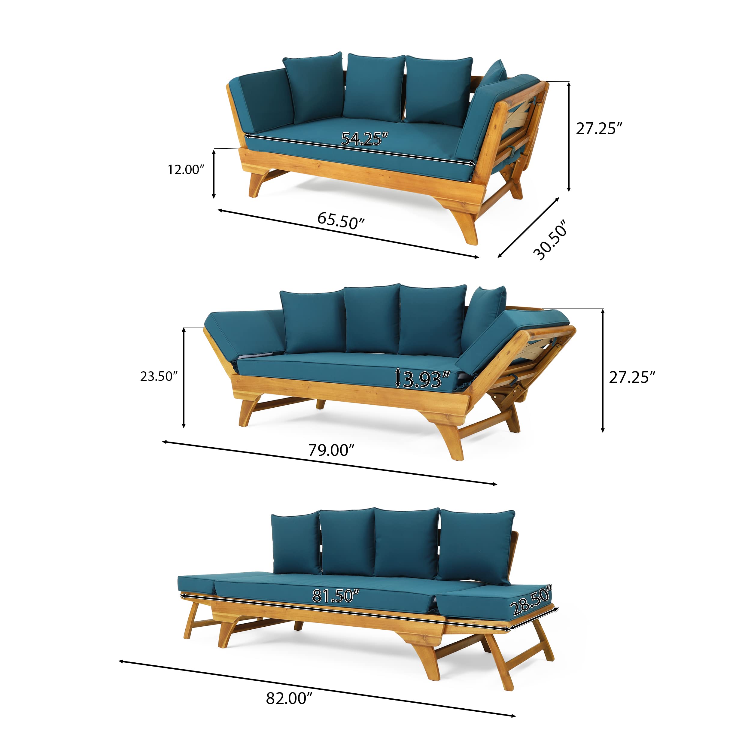 Christopher Knight Home 317016 Serene Daybed, Dark Teal + Teak + Khaki