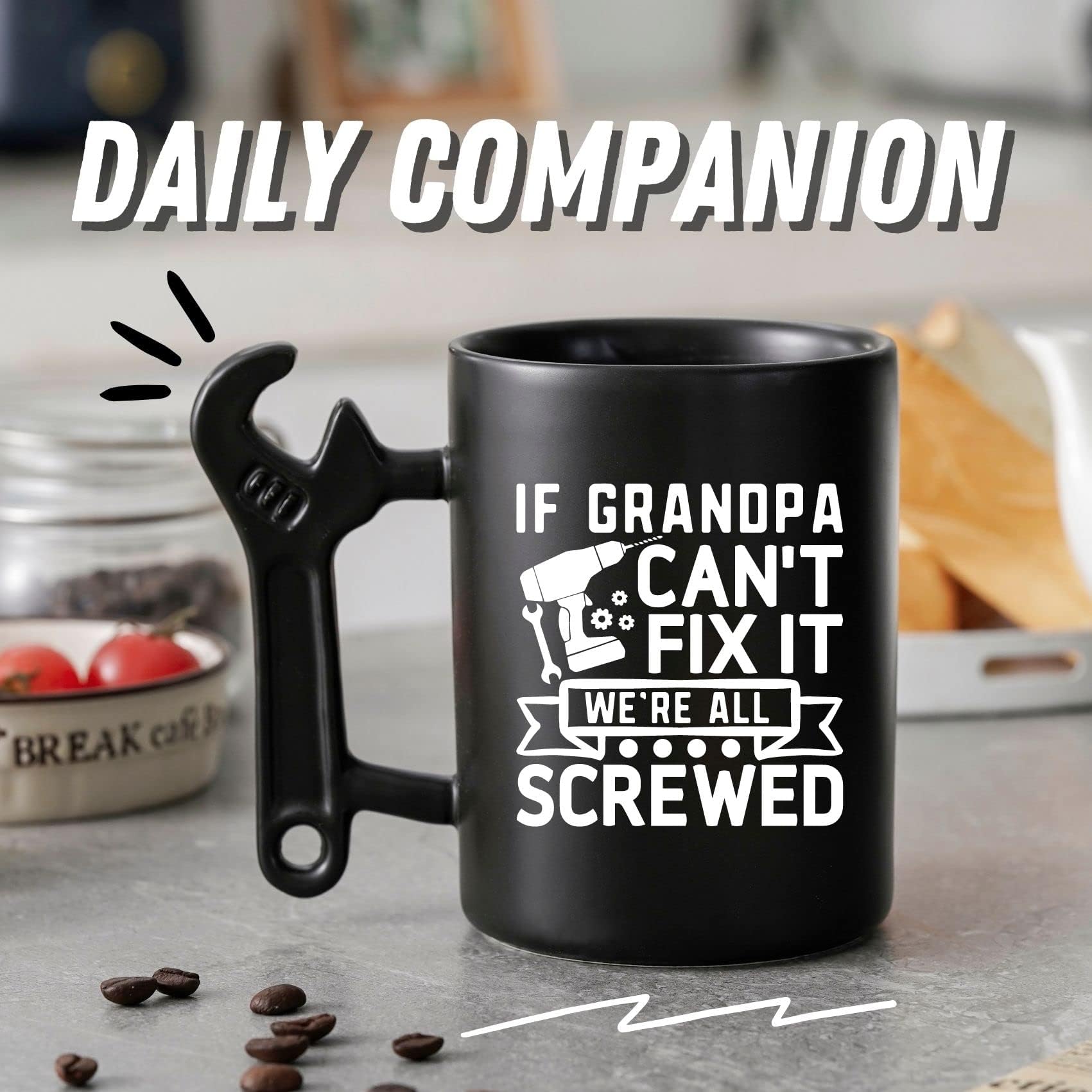 Onebttl Grandpa Gifts Wrench Coffee Mug, Grandfather Gift from Granddaughter and Grandson, 13.5oz/400ml Funny Ceramic Mug for Christmas, Father's Day - Grandpa Can Fix