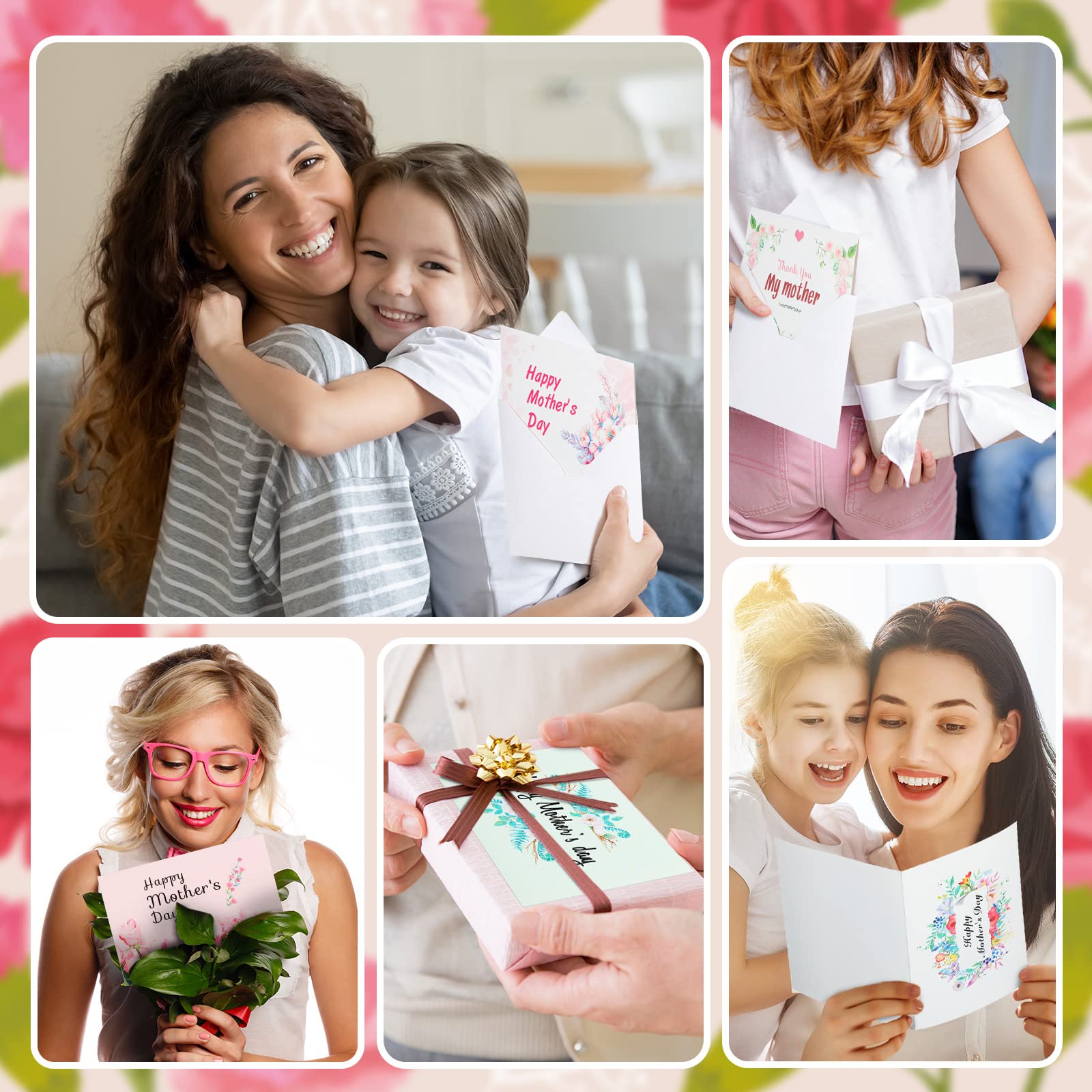 Faccito 24 Sets Mother's Day Greeting Cards with Envelopes Stickers Mother's Day Cards Bulk 5.9 x 3.9 Inches Mother Birthday Card 6 Assorted Happy Mother's Day Loving Small Note Card for Birthday Gift