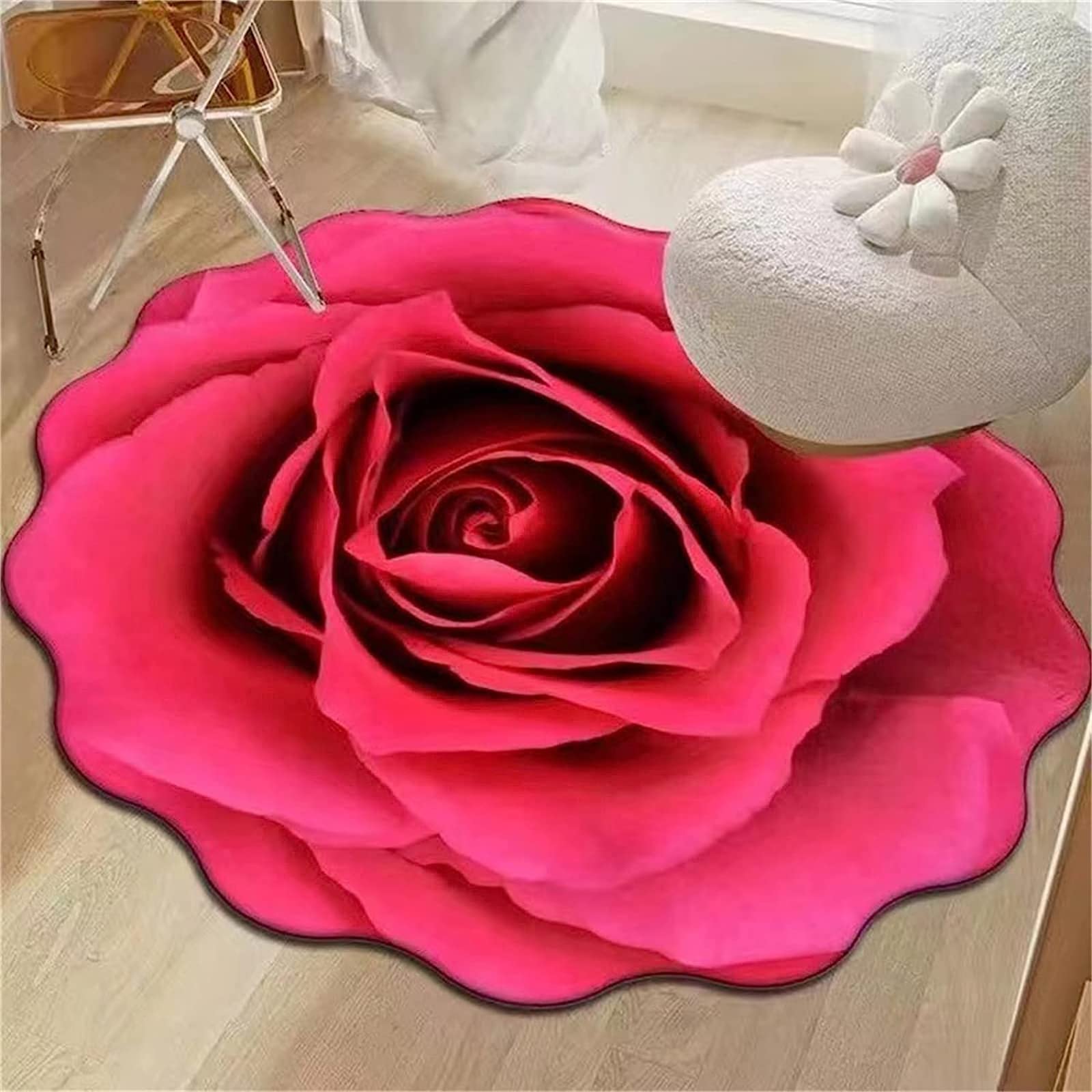 Rose Flower Shaped Rug 6ft Red Rose Carpet Imitation Cashmere Plush Living Room Decor Area Rug,Suitable for Bathroom, Bedroom and Living Room | Non-Slip Backing Easy to Clean