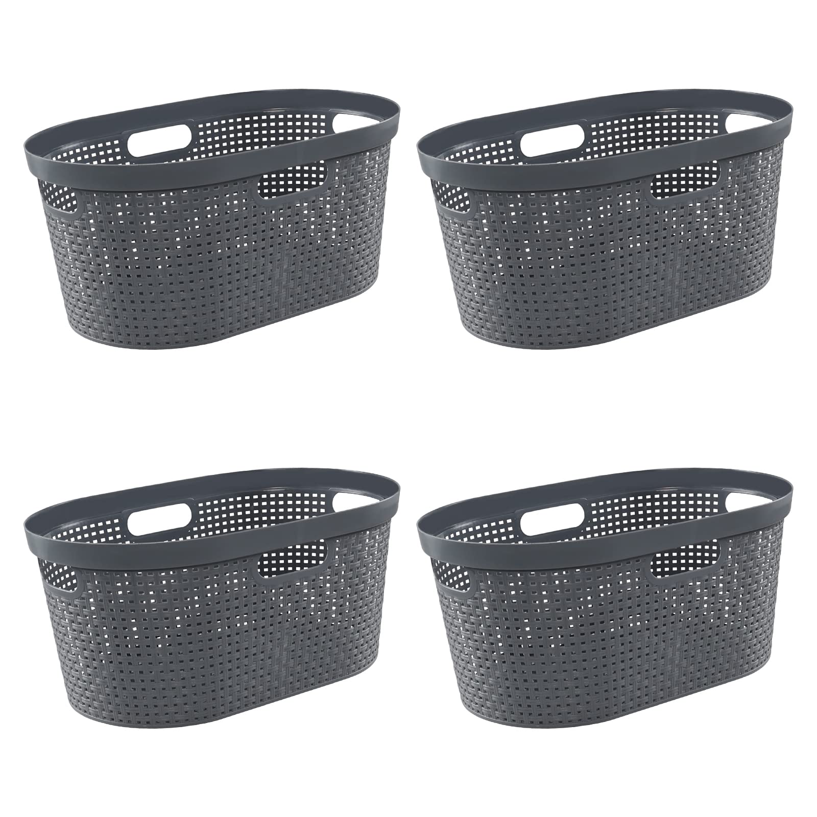 Kekow 4-Pack Plastic Laundry Hamper, Gray Clothes Basket/Large Storage Basket, 40L