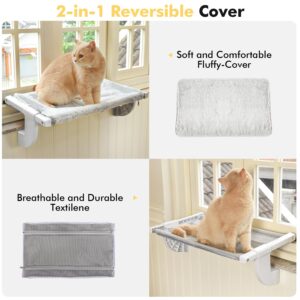 Zoratoo Window Sill Mount Cat Perch for Indoor Cats, One-Step Sliding Clamping Slot Adjustment Cat Hammock with Removable Two Fabrics Cover, No Suction Cups Cat Bed for Windowsill & Bedside (Large)