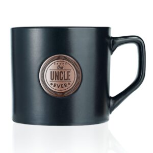 onebttl uncle gifts coffee mug with golden badge from niece and nephew, 15oz/450ml ceramic mug for father's day, christmas, birthday - best uncle ever