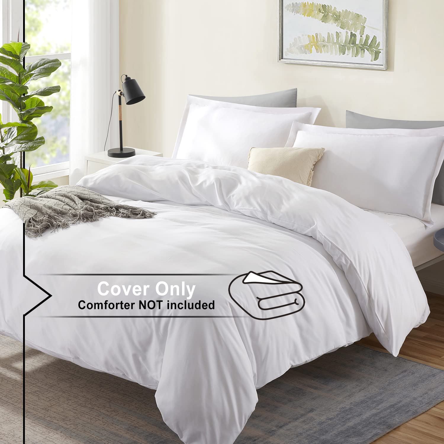 Nestl Double Brushed White Duvet Cover Queen Size 3 Piece Soft Queen Duvet Cover Set + Queen Sheets Set White 4 Piece Bed Sheets for Queen Size Bed