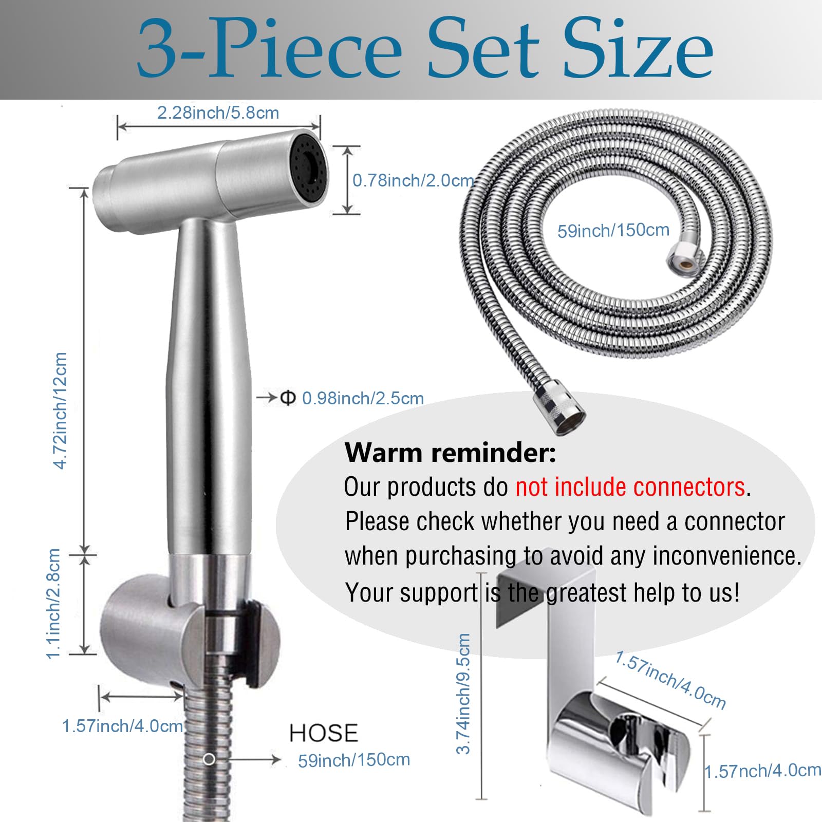 Stainless Steel Bidet Sprayer kit, Baby Cloth Diaper Sprayer with 59 inch Hose, Stainless Steel Hook, Easy Push Switch Button for a Refreshing Cleanse