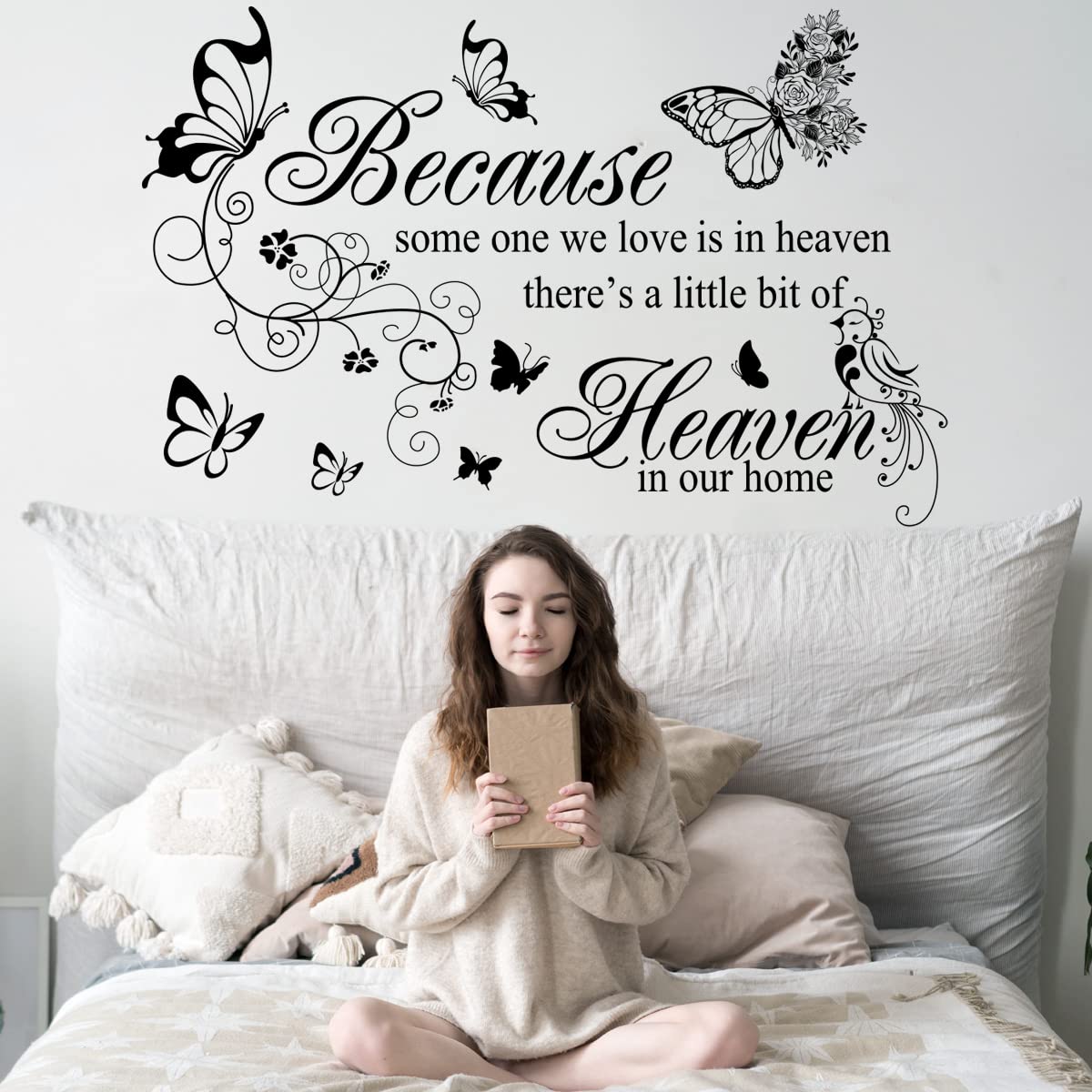 Wall Decals Inspirational Wall Saying Because Someone We Love is in Heaven Vinyl Wall Decor Peel and Stick Lettering Words Memory Wall Art Sign Wall Sticker for Living Room Bedroom Home Decor.