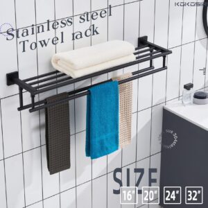 KOKOSIRI Bath Towel Rack with Double Towel Bars 32-Inch Bathroom Towel Shelves Towel Holder Wall Mounted Stainless Steel, Matte Black, B6005BK-L32