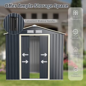 Goplus Outdoor Storage Shed, 7' X 4' Metal Garden Shed with 4 Vents & Double Sliding Door, Utility Tool Shed Storage House for Backyard, Patio, Lawn