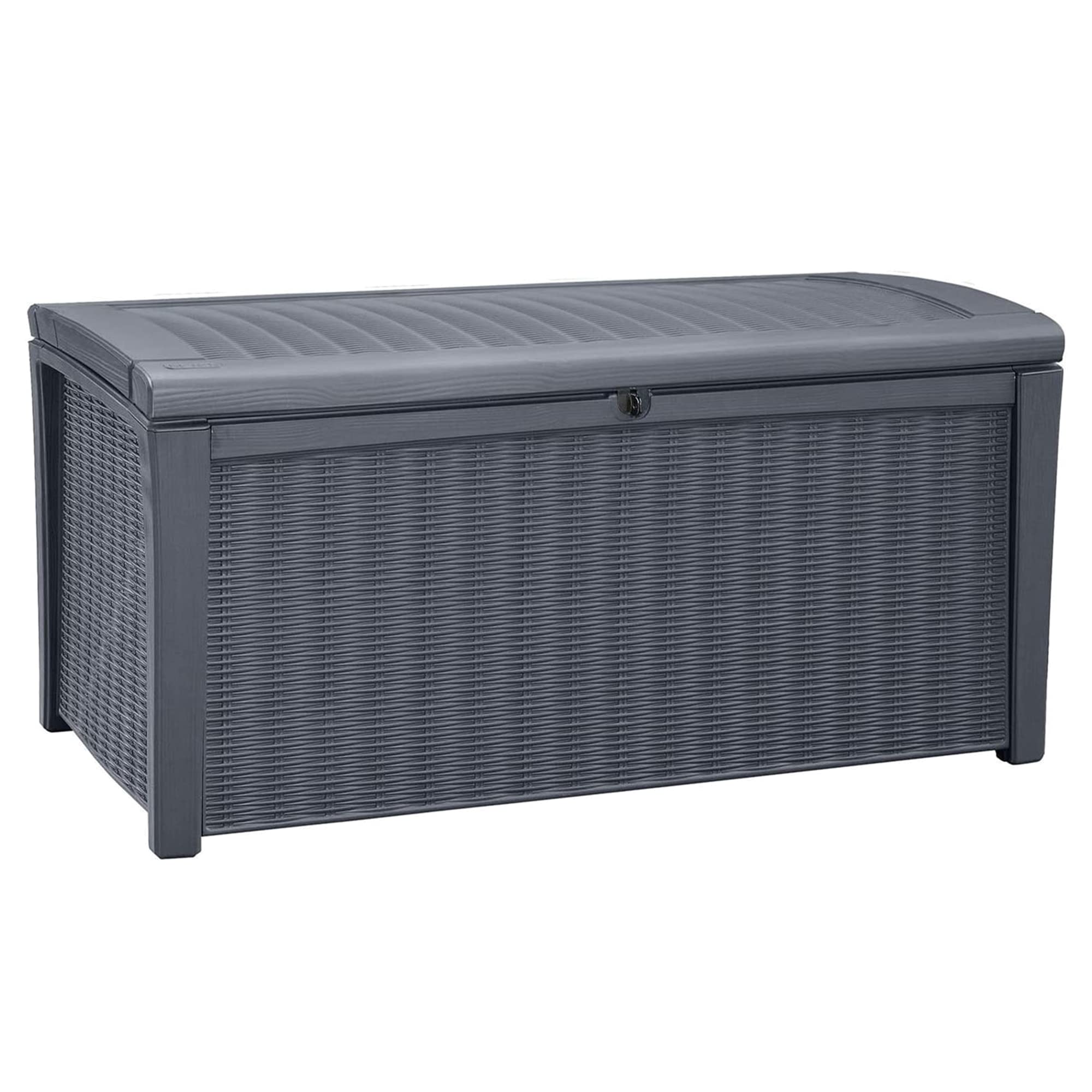 Keter Borneo 110 Gallon All Weather Weatherproof Rattan Wicker Resin Outdoor Patio Porch Garden Deck Organization Storage Box Bench, Grey (2 Pack)