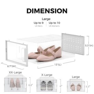 Pinkpum Shoe Organizer Storage Boxes for Closet, Clear Plastic Stackable Sneaker Storage Containers Bins with Lids, Clear Shoe Case Containers,White, 12 Pack