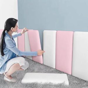 VEDHAA 3D Anti-Collision Wall Padding for Kids, Peel and Stick Upholstered Wall Panels, Queen Headboard, Playroom Decorative Protection Panel, Pack of 2 Panels Sized 23.6” X 11.8” (Pink)