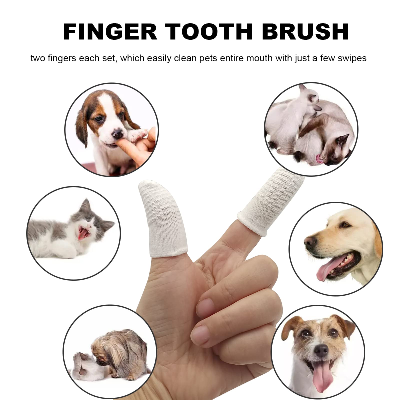 Aynaxcol 6 Pairs Pet Toothbrushes Finger Toothbrush Teeth Oral Cleaning Dental Care for Dog Cats Teeth Cleaning Washable Comfortable Durable Cotton and Nylon Toothbrush(12Pcs, White)