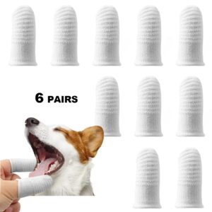 Aynaxcol 6 Pairs Pet Toothbrushes Finger Toothbrush Teeth Oral Cleaning Dental Care for Dog Cats Teeth Cleaning Washable Comfortable Durable Cotton and Nylon Toothbrush(12Pcs, White)