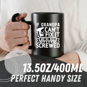 Onebttl Grandpa Gifts Wrench Coffee Mug, Grandfather Gift from Granddaughter and Grandson, 13.5oz/400ml Funny Ceramic Mug for Christmas, Father's Day - Grandpa Can Fix