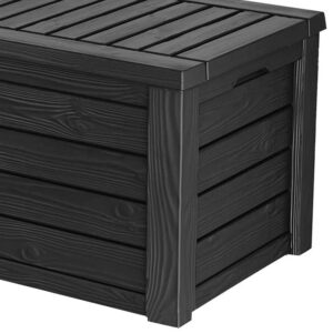 Keter Westwood Outdoor Plastic 150 Gallon Deck Storage Box Organizer for Patio Furniture, Pool Toys and Yard Tools with Bench, Dark Gray, 2 Pack