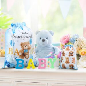 Chapou 4 Pcs Bear Baby Shower Drawstring Gift Bags Reusable Fabric Gift Bags We Can Bearly Wait Gift Bags 20 Inch Large 12 Inch Medium Gift Wrap Treat Bags for Baby Shower Birthday Gender Reveal Party